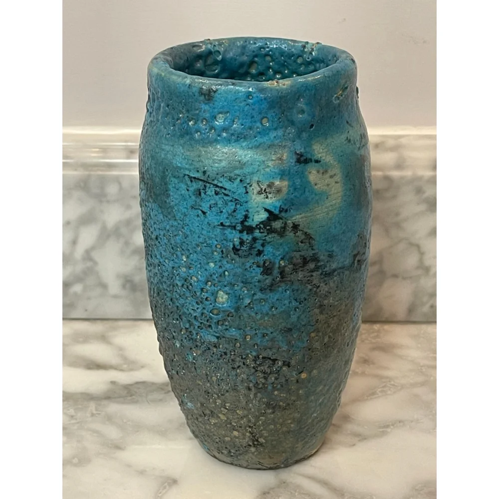 1989 Signed Studio Pottery Vase “Presence” by Czyzeuwski Teal Crater Glaze